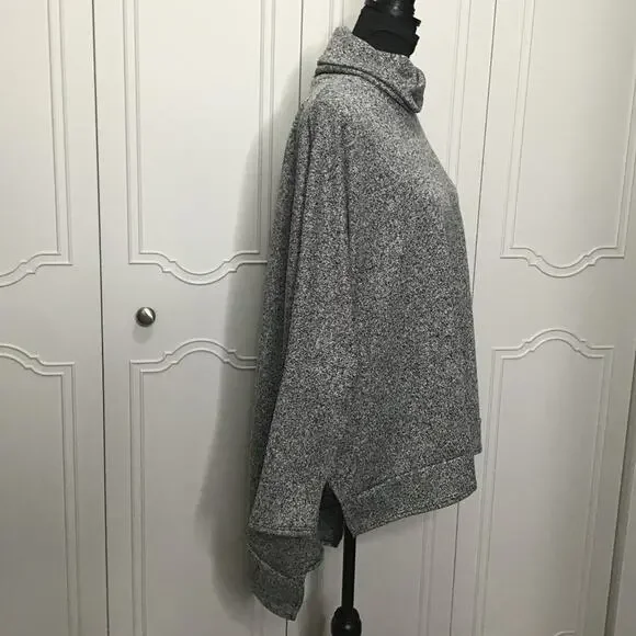 NWOT ZENANA Gray Mix Cowl Neck Oversized Hi-Lo Poncho Sweater - Size Large - Picture 2 of 3